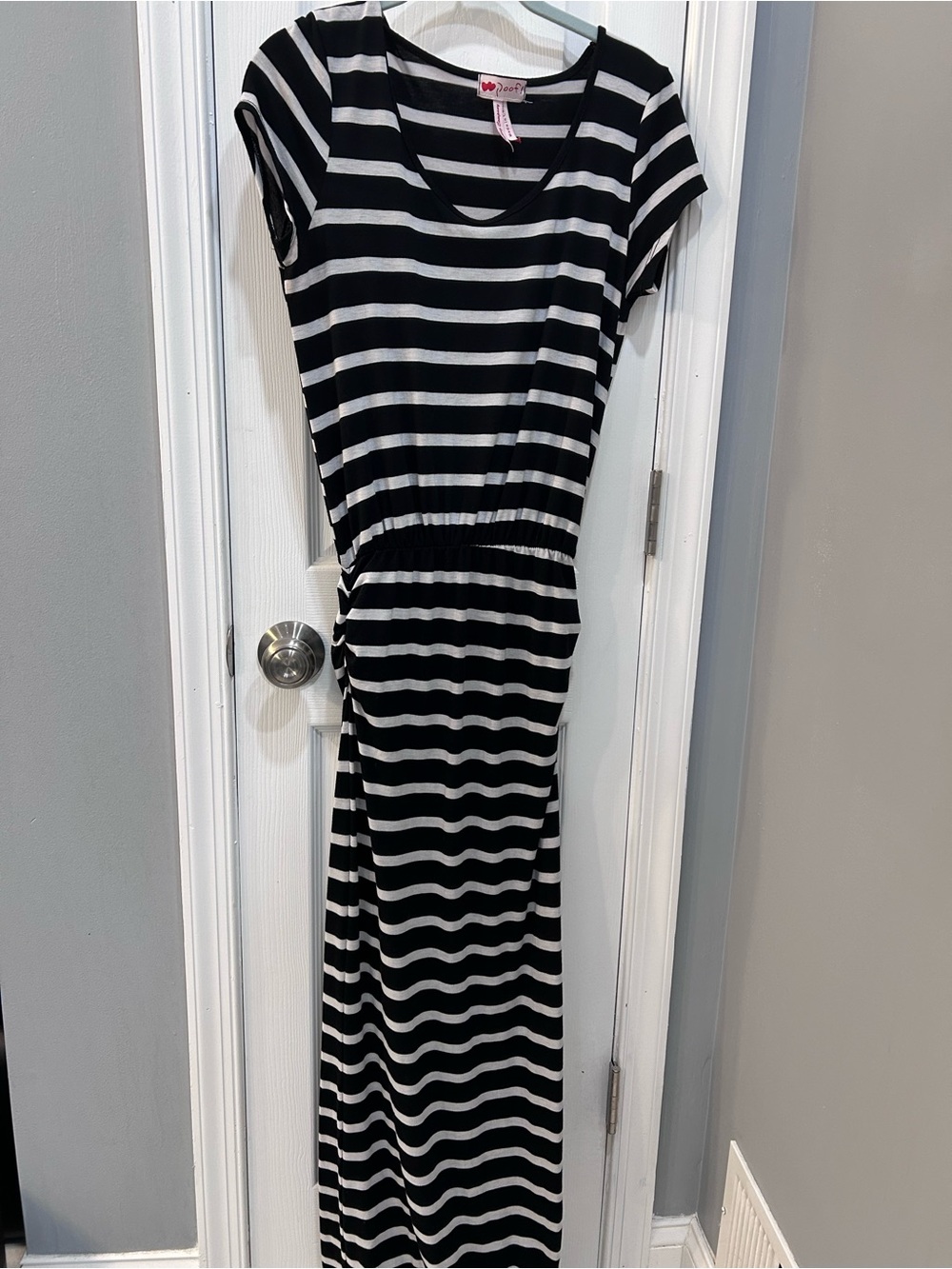 Poof! Black and White Striped Maxi Dress